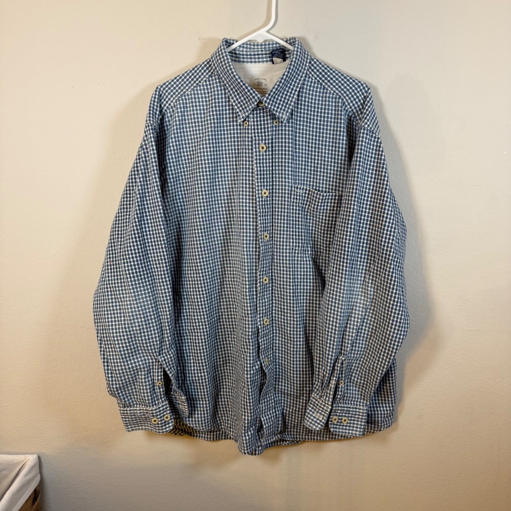 GAP Industrial Mens XL Gingham Check Long Sleeve Button down vintage chamois